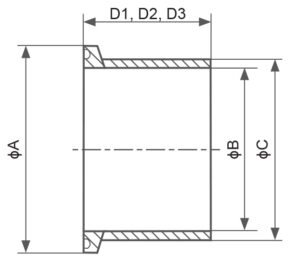 Dimensions of Clamped Ferrule - LONG